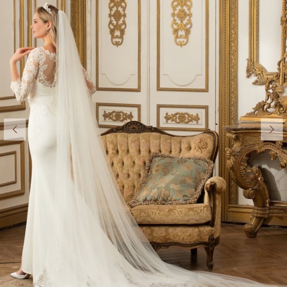 JJ’s House - Minimalist Cut Edge Single Tier Tulle Bridal Cathedral Length Veil
